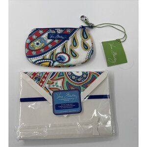 Vera Bradley Clip Zip ID Marine Paisley with Stationary Correspondence Cards NEW